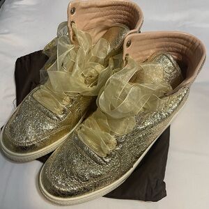 Gucci High Deal High Top Gold Sneakers Trainers Sz 39